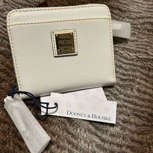 Dooney saffiano small zip around wallet in off white